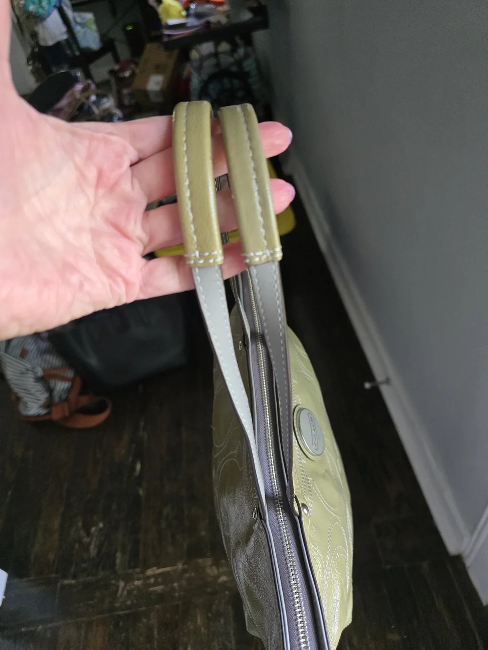 COACH Patent Leather Tote in Olive Green